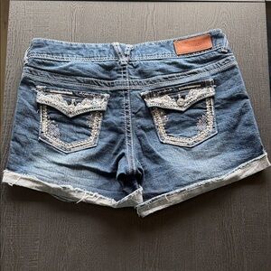Vanity Faded Blue Distressed Roll-Cuff Denim Shorts